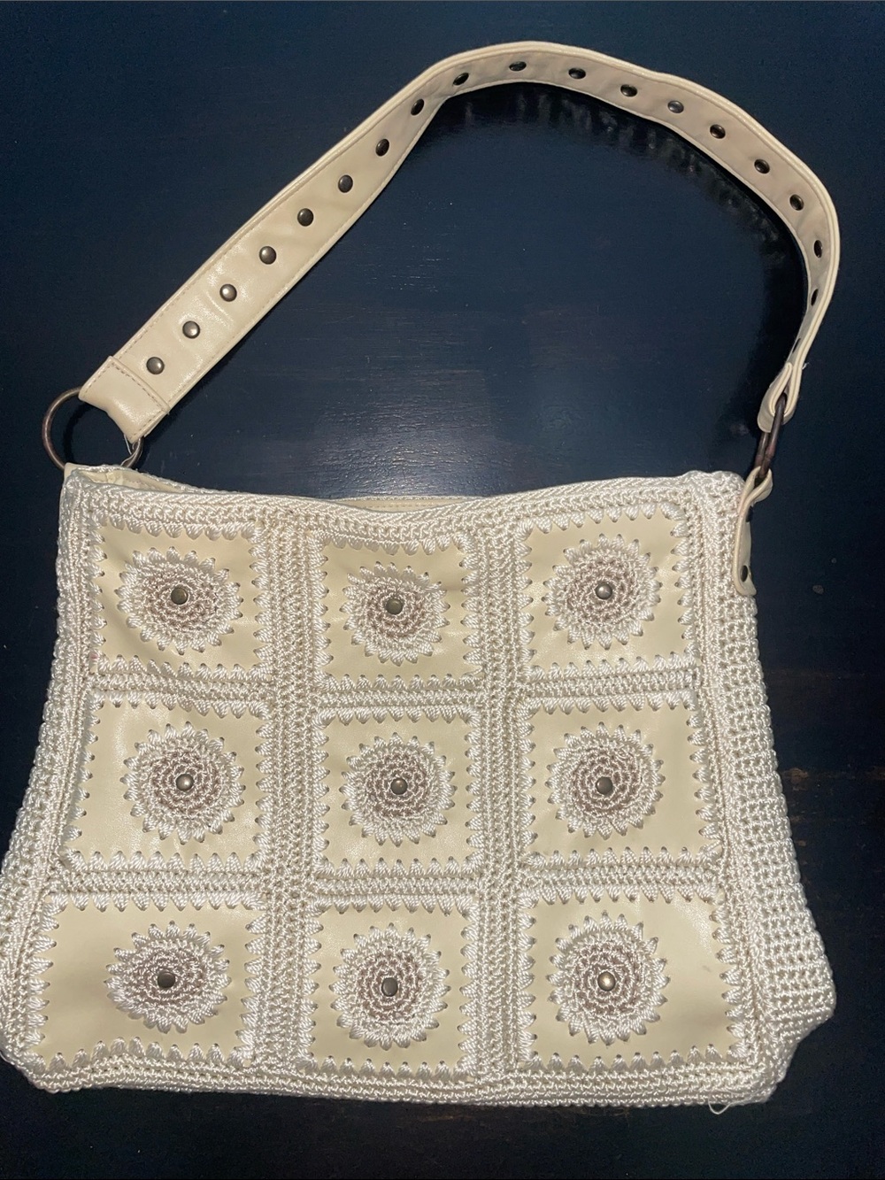 Cato Fashions Cream Crochet Patchwork Shoulder Bag